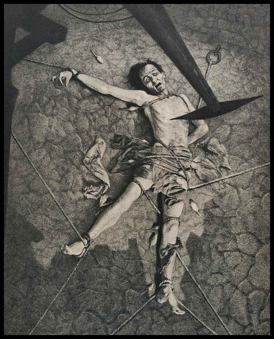 William Mortensen, Surreal PIT PENDULUM, 1934 1st Edition: Photographer: William Mortensen (American, 1897 - 1965) - known for pictorial and experimental imagery. Title: "The Pit And The Pendulum" Subject: Surreal - demon, occult, horror, fantasy. Type Of Pri