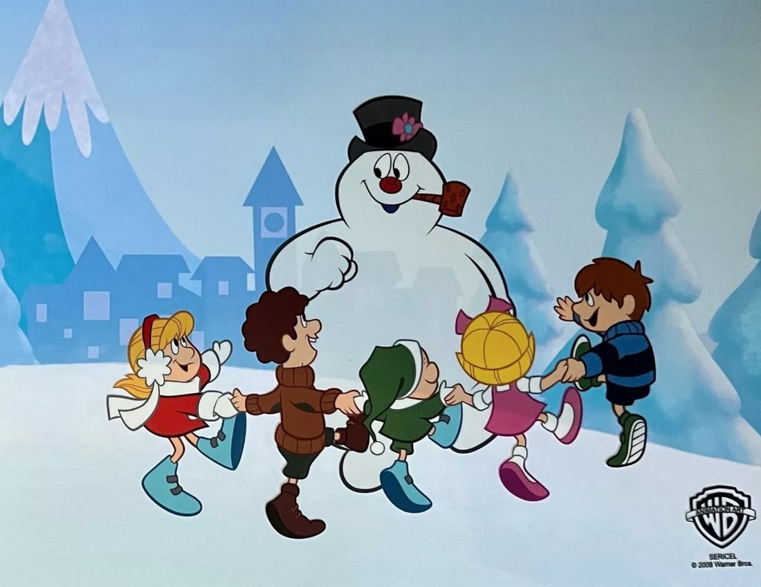 Rankin-Bass, Frosty The Snowman Dancing, Limited Edition Animation Cel: Limited edition Sericel from Warner Bros of "Frosty the Snowman". This fantastic animation features Frosty as he appeared in the televised classic animation . This Cel measures 11" x 14", comes unfram