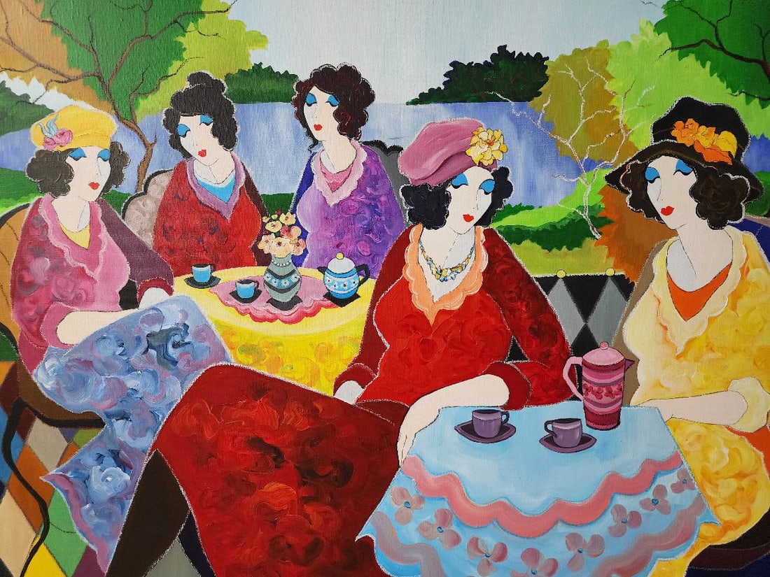 Itzchak Tarkay, 'Lake Cafe', Original Acrylic Canvas Painting, 2000 (1 of 3)
