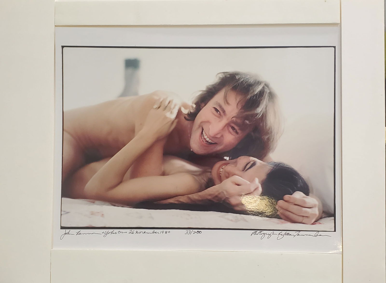 Allan Tannenbaum, John and Yoko Kimonos Bed Laugh, NYC, 1980 Silver Gelatin Photo: Allan Tannenbaum John and Yoko Kimonos Bed Laughbr>Silver Gelatin 33/200 Paper size: 13 7/8 x 10 3/4 Inches Image Size: 11 1/4 x 7 1/2 Edition Number: From the first edition of 200 Silver Gelatins plu