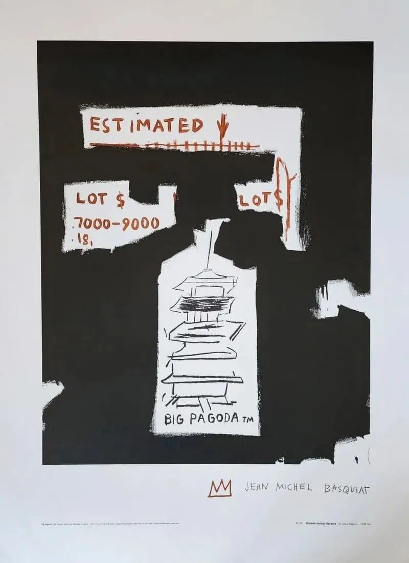JEAN MICHEL BASQUIAT, "BIG PAGODA 1997" ESTATE LITHOGRAPH: Jean Michel Basquiat "BIG PAGODA 1997" Limited Edition Print: Lithograph in Colors Approximate Size: 30 x 22 in | 76 x 56 cm Edition: Unnumbered limited edition Other: Stamped By Artist's Estate Condi