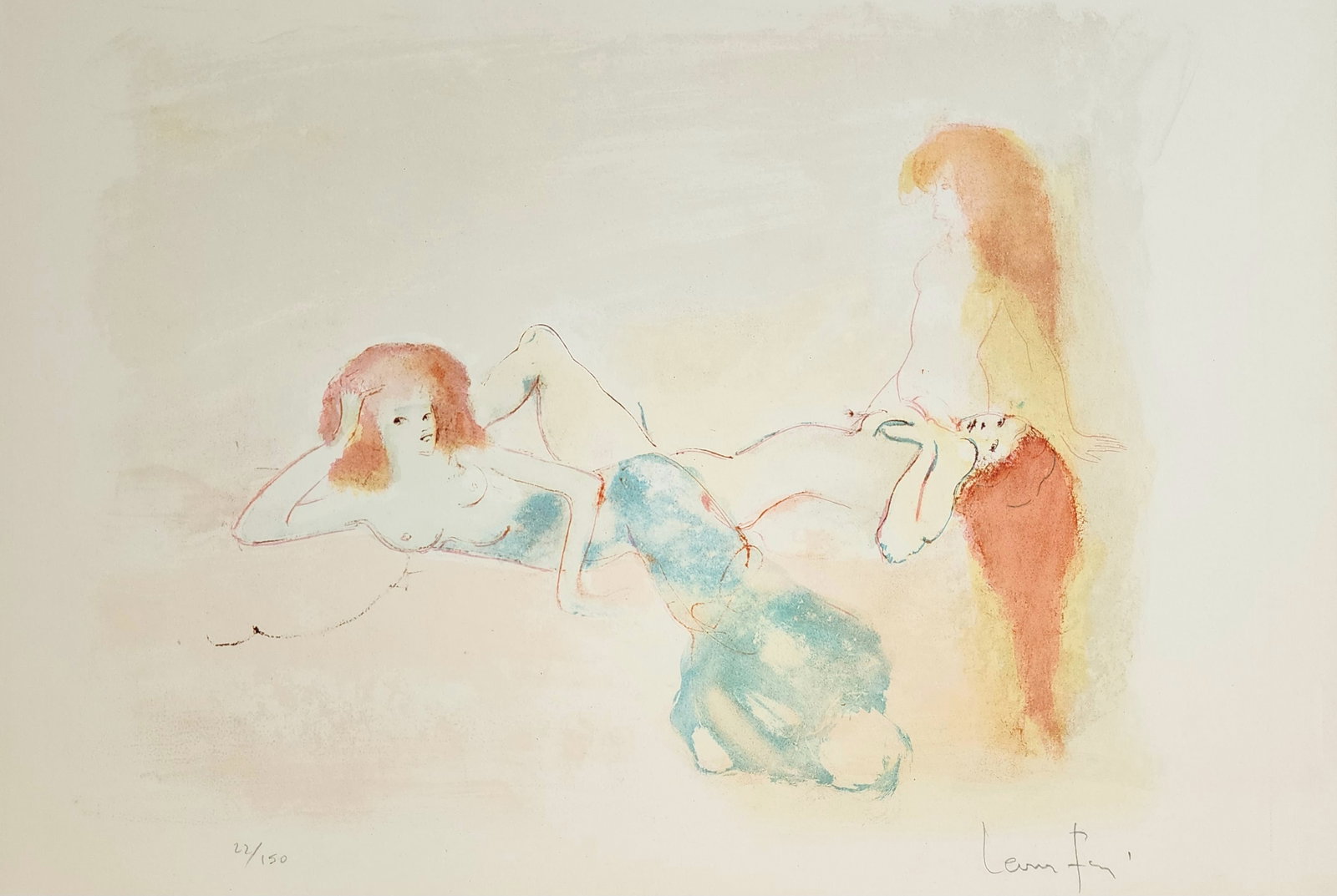 Leonor Fini 'Ls trois Amies' 1969: Artist: Leonor Fini Title: 'Ls trois Amies' Medium: Lithograph, Signed and numbered in pencil by the artist Edition: 22/150 Year: 1969 Size: 15.94 x 23.22 inches Published and printed by Pierre de Tar