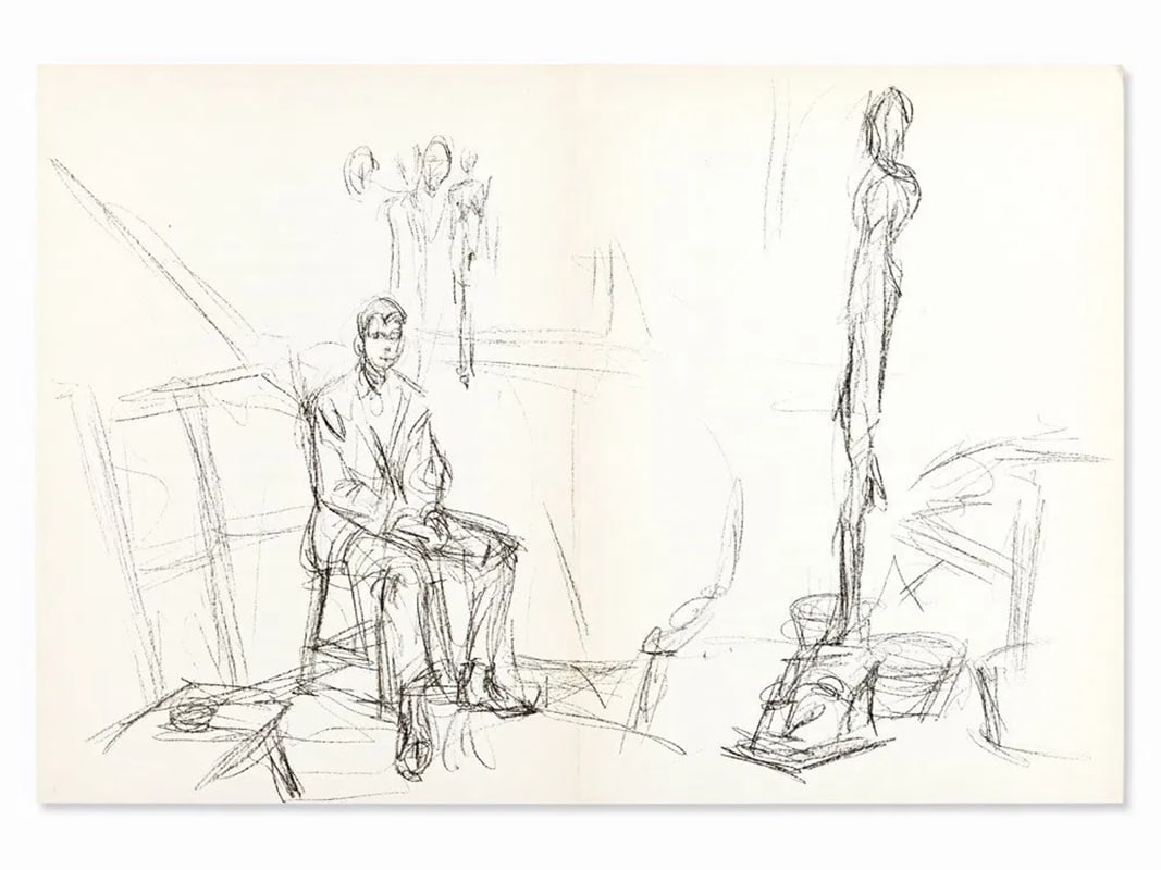 Alberto Giacometti 'Personnage dans l'atelier' lithograph, 1961: Artist: Alberto GiacomettiTitle: 'Personnage dans l'atelier'Year: 1961Medium: Original Lithograph on vélin paperDimensions: 15in. by 22in.Edition: From the rare limited editionReference : Lust, 148-1