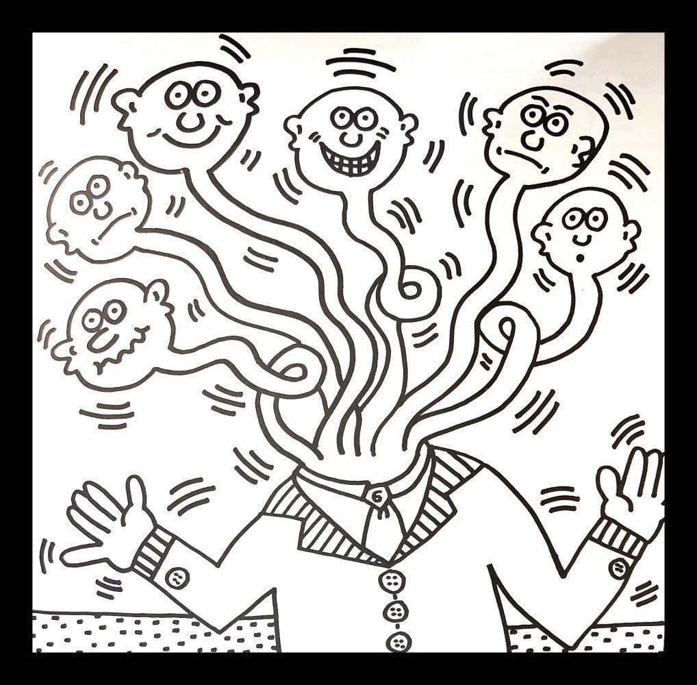 Keith Haring, Untitled V, Lithograph, 1985 - 1: Artist: Keith Haring Title: Untitled V Year: 1985 Dimensions: 11.5 in. by 11 in. Edition: From the rare limited edition of 300 Publisher: Keith Haring POP Shop NYC Medium: Lithograph on Paper Conditio