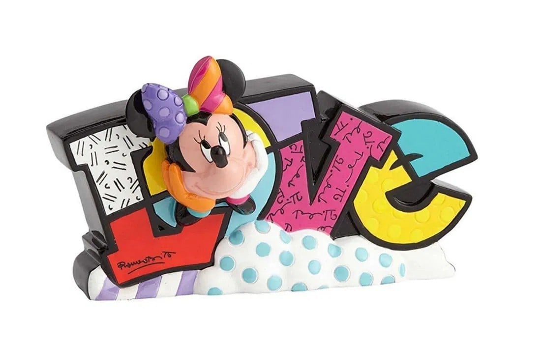 Romero Britto, 'Disney's Minnie Mouse "Love', Stone Resin Sculpture: DISNEY BY ROMERO BRITTO Minnie Mouse "Love" Signed, Romero Britto, on the right side of the base Material: Stone Resin Product Dimensions: 3.25 in H x 2.25 in W x 5.75 in L Cartoon Character: Disney P