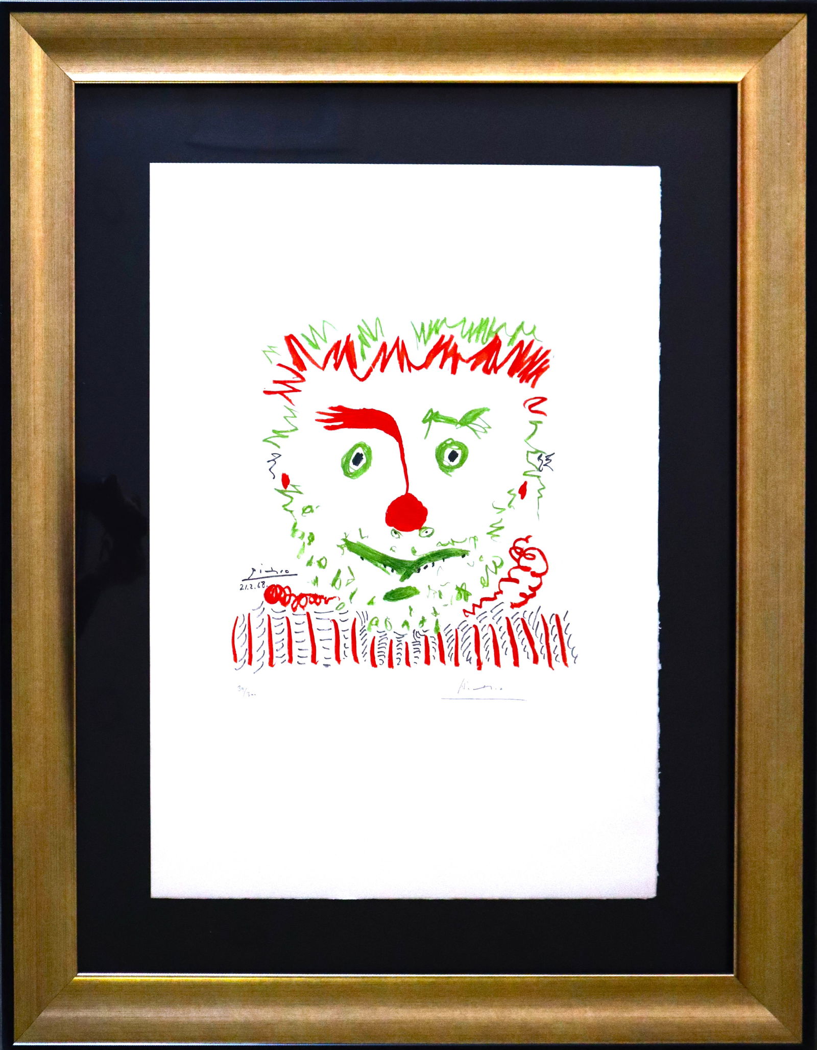 Pablo Picasso, 'Le Clown', Signed Limited Edition Lithograph, 1968 (After): After Pablo Picasso (1881-1973) Le Clown 1968 Lithograph in colors on Arches paper, with full margins Size- 26.5 x 18.75 Edition- 39/300 Hand Signed by Pablo Picasso and numbered in pencil along lower