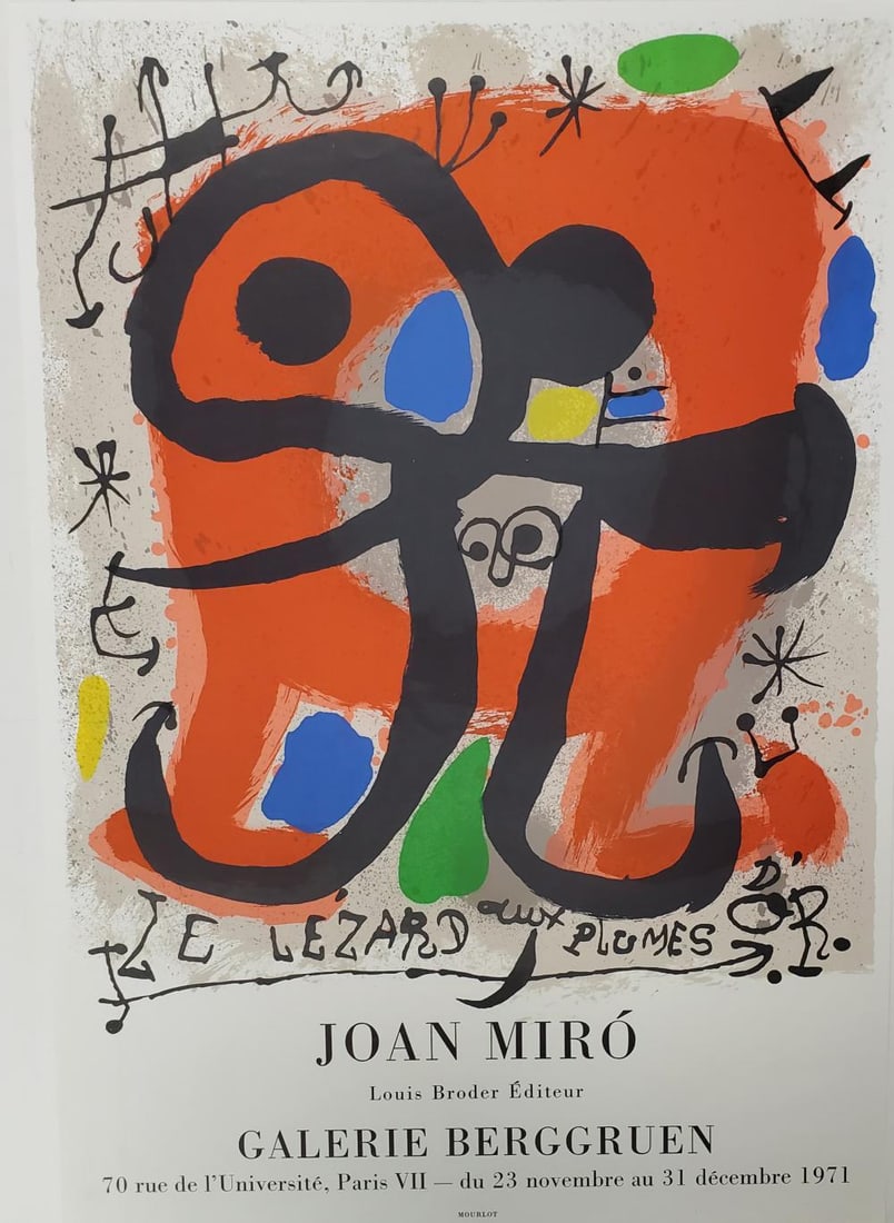 Joan Miro, Original Galerie Berggruen Poster, 1971: Description Original lithograph poster by Joan Miro Created in 1971 for an exhibition at the Galerie Berggruenc> Printed by Mourlot Size: 28 x 19.25 inches Condition- Excellent Condition Report Excell