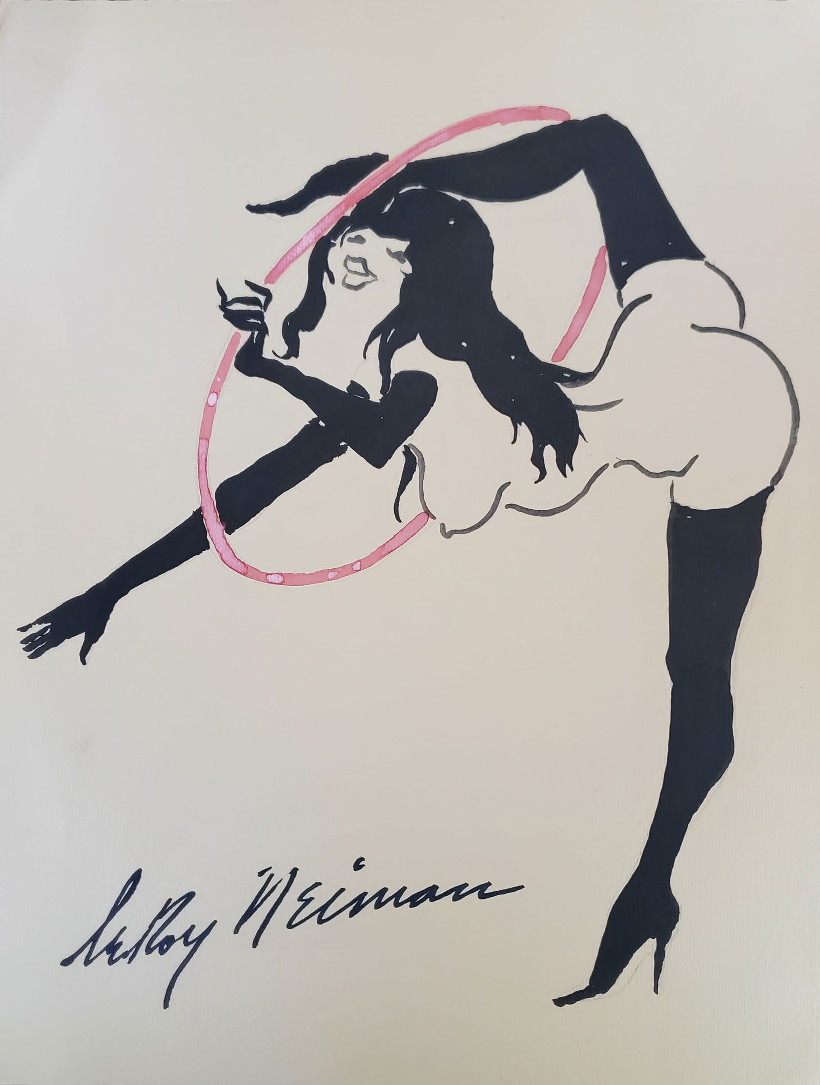 Playboy | LeRoy Neiman Femlin Stretching II, Original Drawing: Artist: LeRoy Neiman Title: Playboy Femlin Medium: Watercolor on Paper Subject: Playboy Magazine Femlin Condition: Very Good Size: 11.25 x 8.25 Condition: Very Good - Excellent