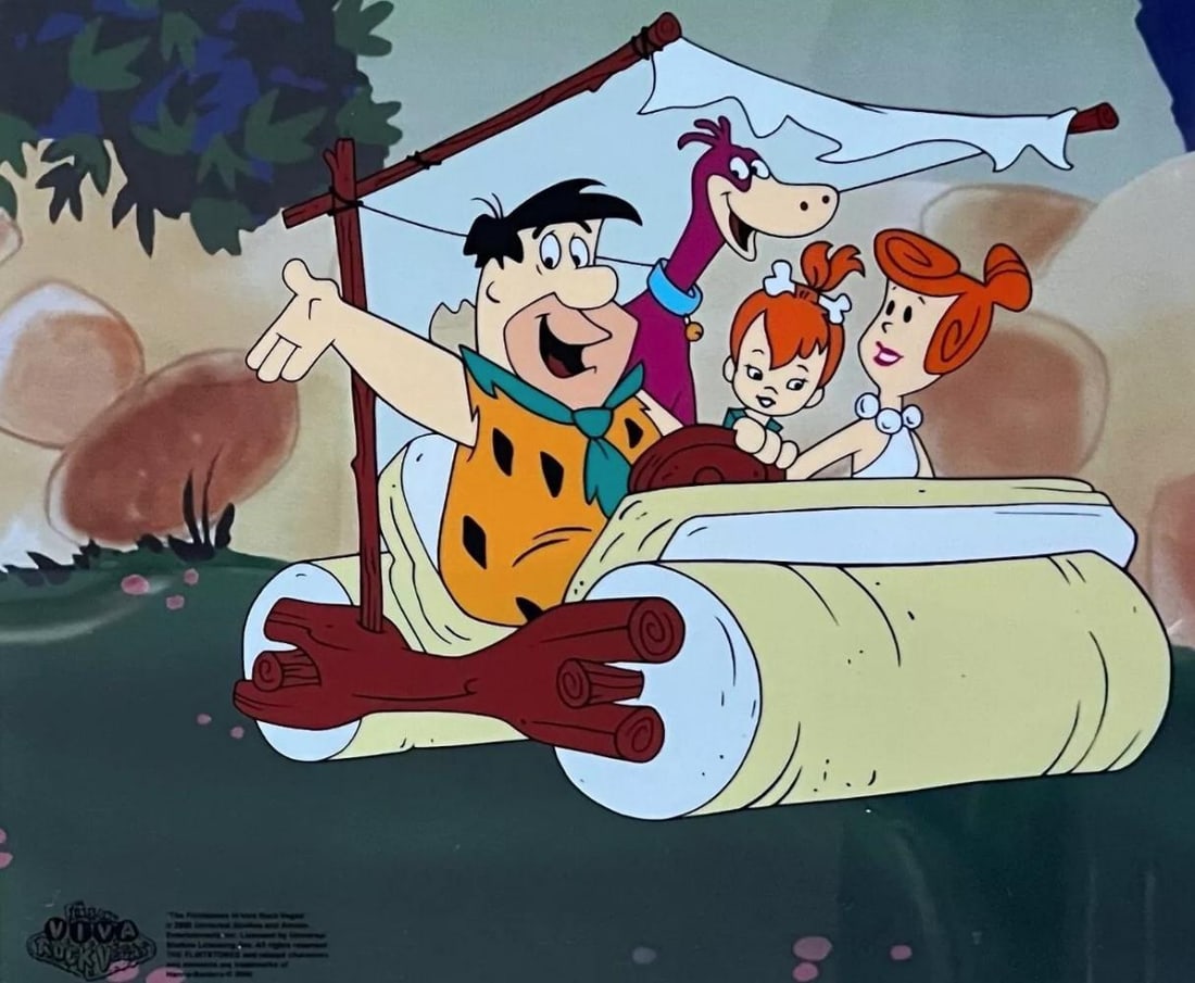 Hanna-Barbera, The Flintstones - Family Outing Animation, Limited Edition Animation Cel: Description Limited edition Sericel of The Flintstones titled "Family Outing". This fantastic animation features Fred, Wilma, Pebbles and Dino as they appeared in the animated cartoon feature "Viva Ro