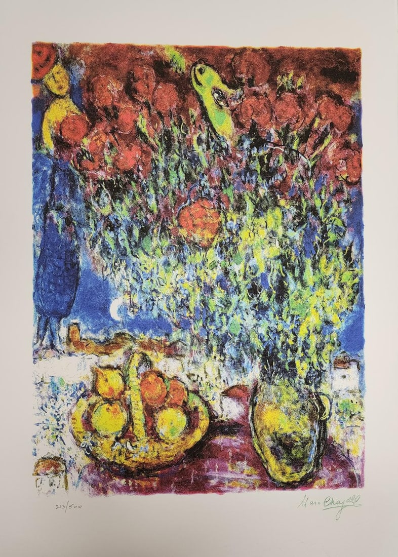 Marc Chagall, 'Bouquet D'Ete', Facsimile: Artist: Marc Chagall. Title: 'BOUQUET D'ETE' Dimensions: 27.5 in. by 21in. Condition- Excellent Type: Serigraph / Silk Screen on deckle edged paper Buyers Premium- Marc Chagall was a Jewish artist. An
