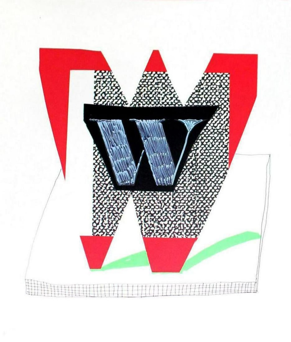 David Hockney, Letter W - Framed Lithograph: Artist: David Hockney. Title: Letter W from "Hockney's Alphabet" Year: 1991. Dimensions: 12 5/8in. by 9 5/8in. Frame size approx: 20x17 Inches. Publisher: Faber and Faber Limited London. Suite: Hockne