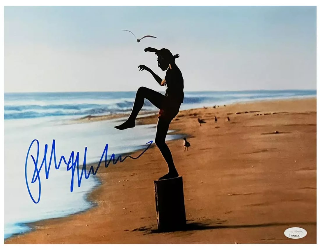 Ralph Macchio, 'Karate Kid - Flying Crane pose', Hand Signed JSA Authneticated, 8"x10" Photo: Celebrity: Ralph Macchio Authenticator: JSA Hand-Signed: Yes Type: Photo This photograph has been personally hand signed by Ralph Macchio and authenticated by a top 3rd party authentication company.