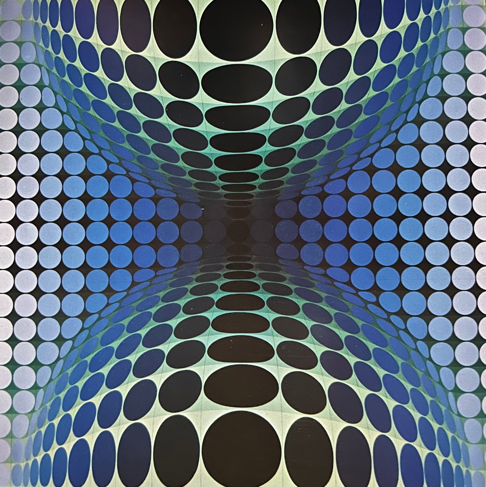 Victor Vaserely, Blue and yellow circles: Description: Title: Blue and yellow circles Type: Monograph on paper, framed Not Signed or numbered, as published Published by Editions Du Griffon Neuchatel in 1971, and printed in Switzerland. Size 1