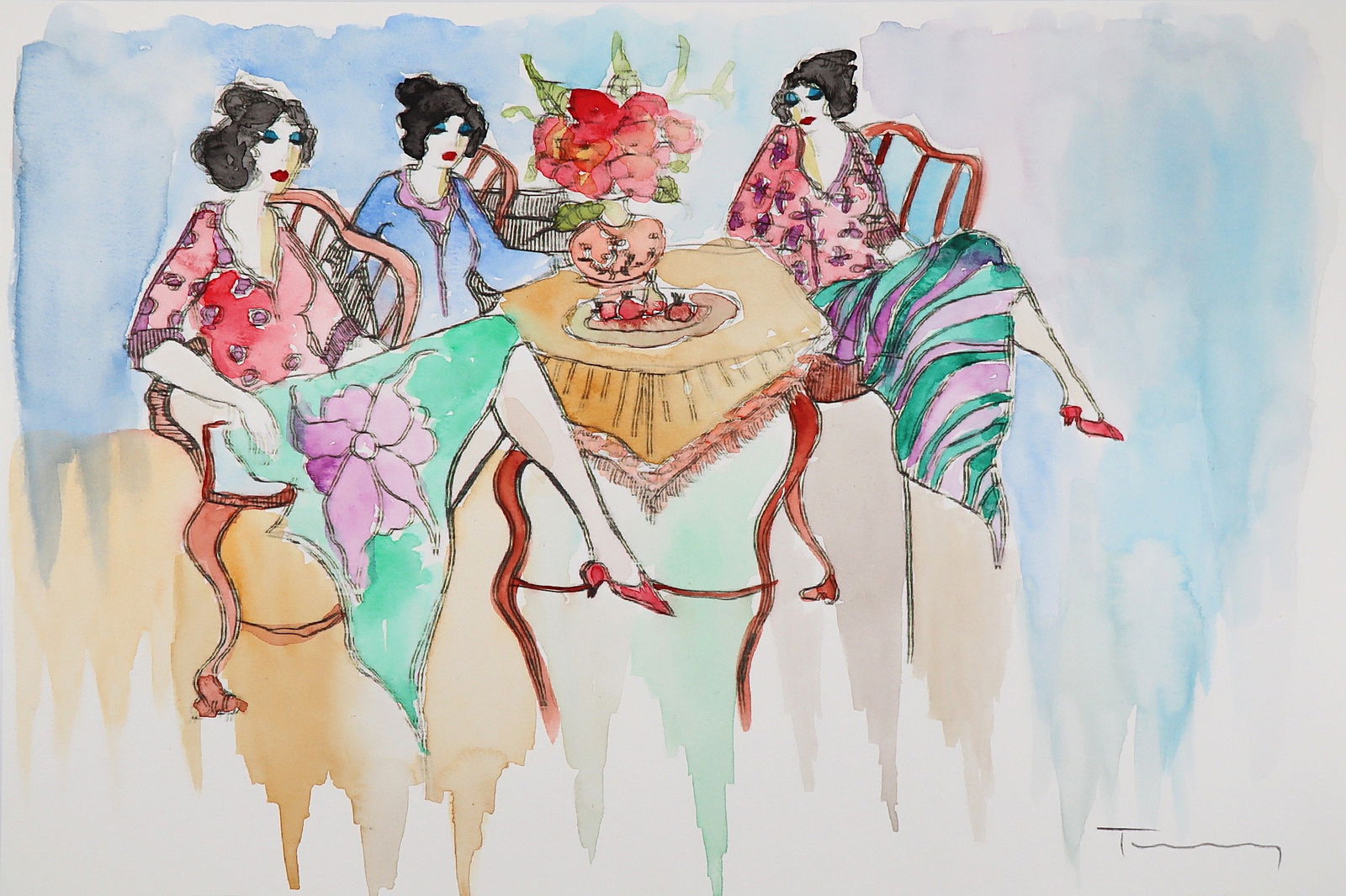 Itzchak Tarkay, Original Hand-Signed Watercolor Painting On Paper- II (1 of 2)