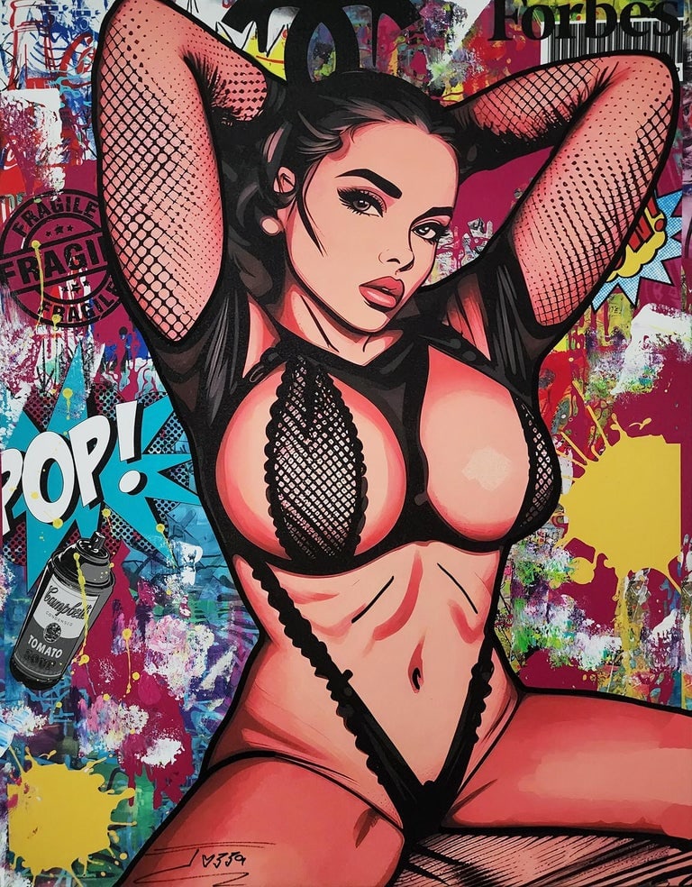 Jozza, 'Siri - Centerfold', Origingal Pop Art Canvas Painting, 2024, 30"x24": Artist: Jozza Title: "Siri - Centerfold" Year: 2024 Media: Original acrylic on canvas Size: 30x24 Inches Hand signed on the recto and signed "Jozza", Titled, Dated, and ID numbered on the verso, Also