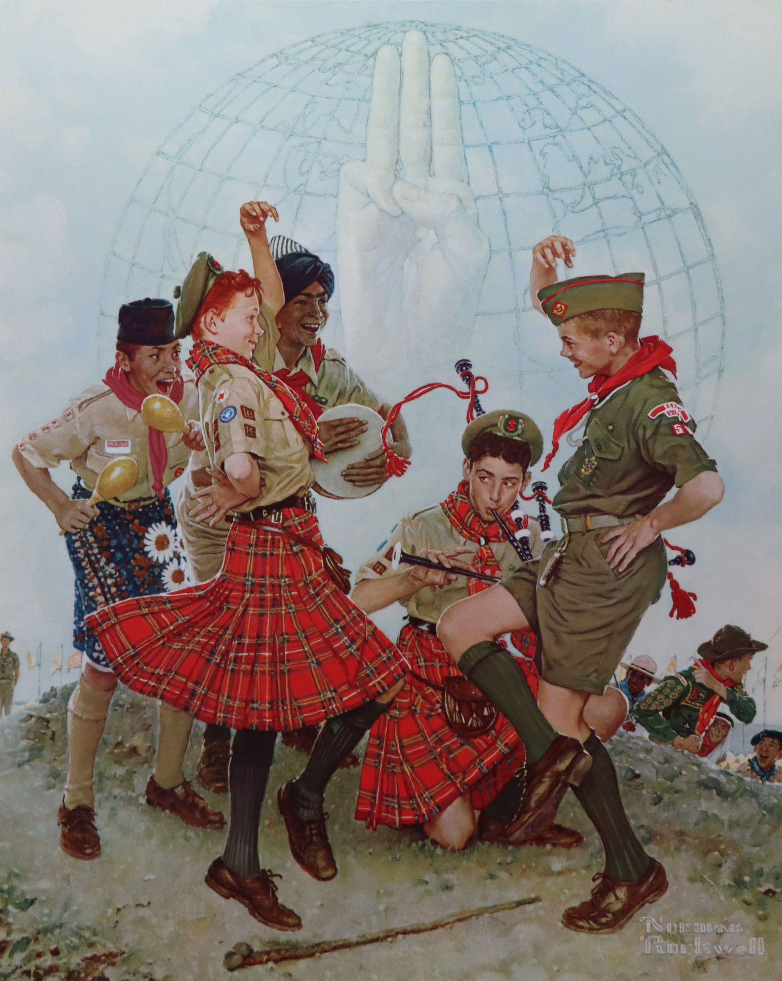 Norman Rockwell, 'A Good Sign All Over The World', Offset Lithograph, 1969: Artist: Norman Rockwell (American, 1894-1978) Title: Surface: Gloss Paper Type: Offset Lithograph Year: 1969 Size: 14"x11" inches (35.6 x 27.9 cm) (sheet, each)Origin: USA Signed: No Artist Bio: First