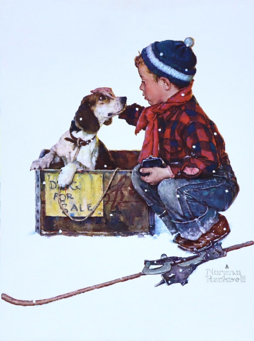 Norman Rockwell, A Boy Meets His Dog, Colotype: Artist: Norman Rockwell (1894-1978) Dimensions: 12"x9" Type: Fine Art Print Surface: Paper Year: C.1980s Artist Bio: Norman Rockwell (1894-1978) was an iconic American painter and illustrator famous f