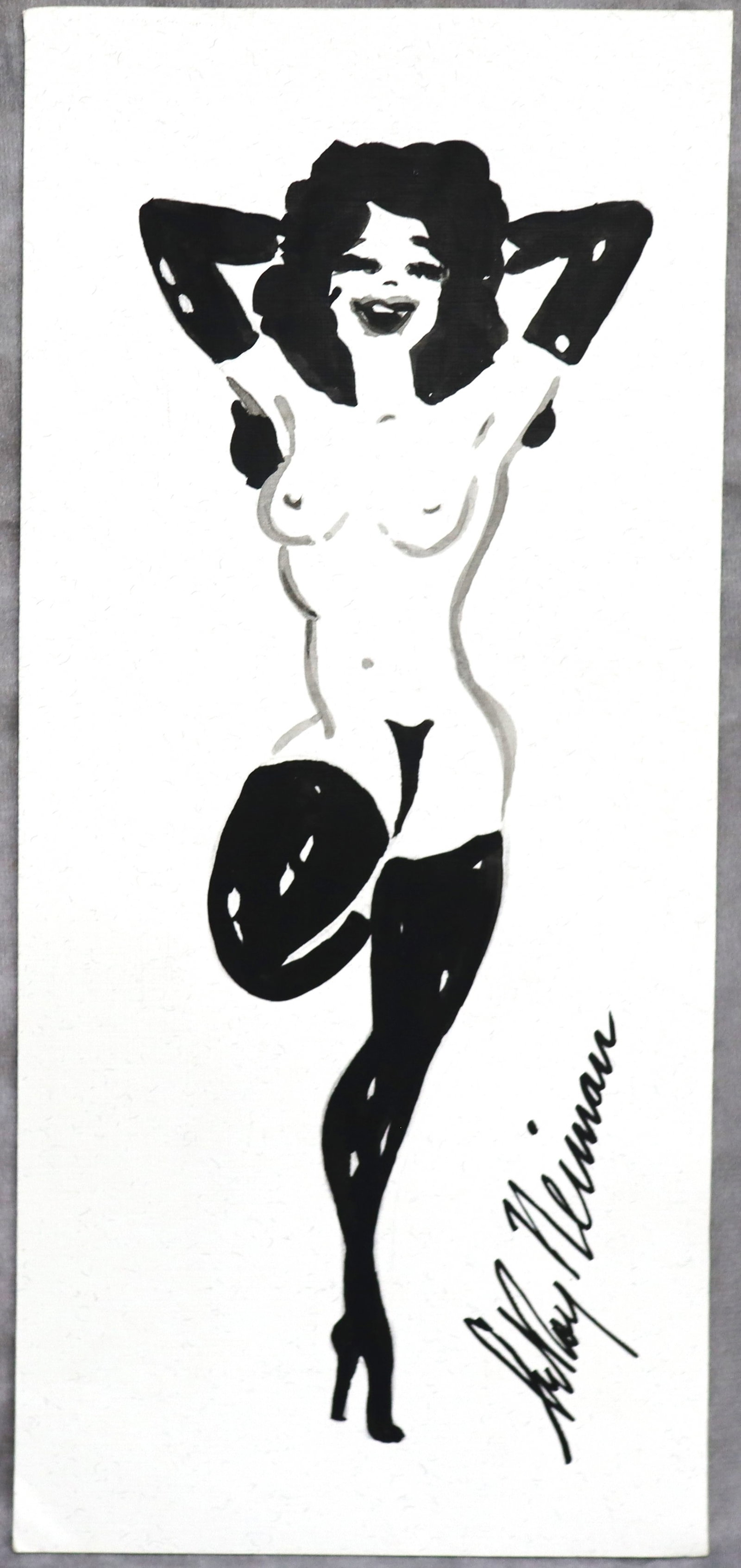 Playboy | LeRoy Neiman Femlin Pose II, Original Drawing: Artist: LeRoy Neiman (1921-2012) Title: Playboy Femlin - Surface: Paper Type: Drawing / Sketch Size: Medium: Watercolor / Ink Origin: USA Year: Circa 1990's to early 2000's Edition: Original Artist Bi