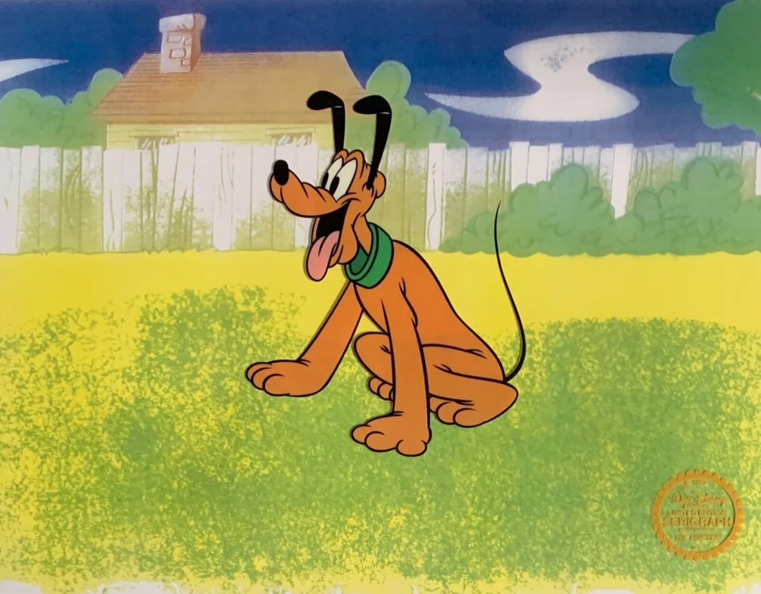 Disney, 'Mickey Mouse with Pluto', Limited Edition Animation Cel: Genuine Limited Edition Serigraph Cel of Pluto from the Disney film, The Pointer . Disney’s own artists have selected this scene from the original animation drawings used to produce this classic Dis