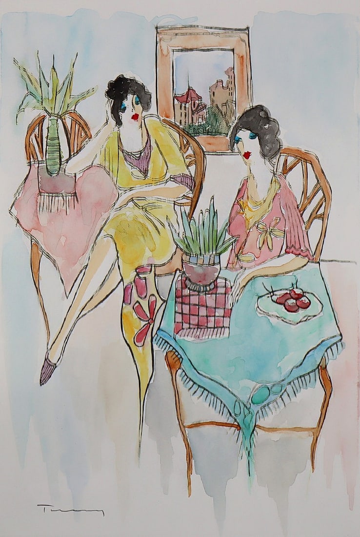 Itzchak Tarkay, Original Hand-Signed Watercolor Painting On Paper- I: Artist: TARKAY, ITZCHAK Title: UNTITLED Size: 16 X12 INCHES Medium: WATERCOLOR ON PAPER Edition: ORIGINAL Description: Hand signed by the artist. The artwork is in excellent condition. Publisher Certi