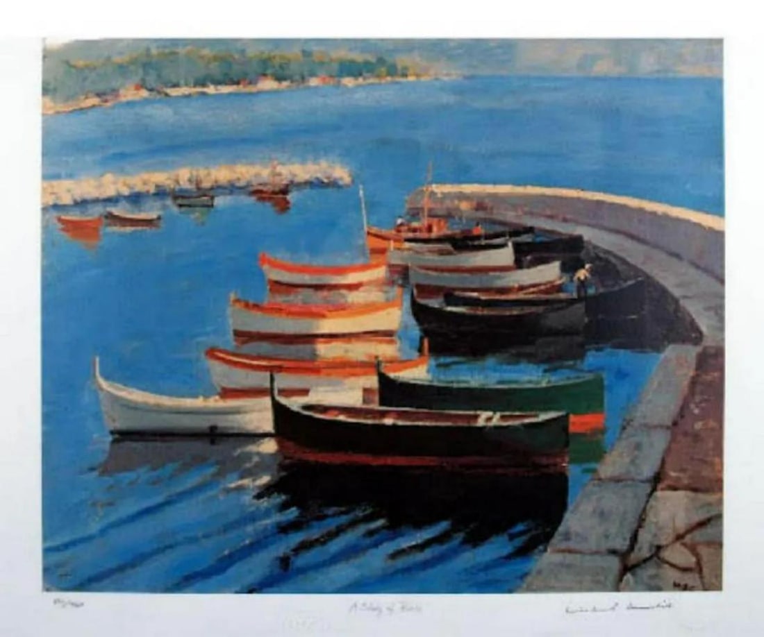 Sir Winston Churchill A Study Of Boats, Limited Edition: Artist: Sir Winston Churchill Title: A Study of Boats Dimensions: 27" x 20" Medium: Lithograph Facsimile Signed Art in Excellent Condition The number of the piece show may not be the number that is sh