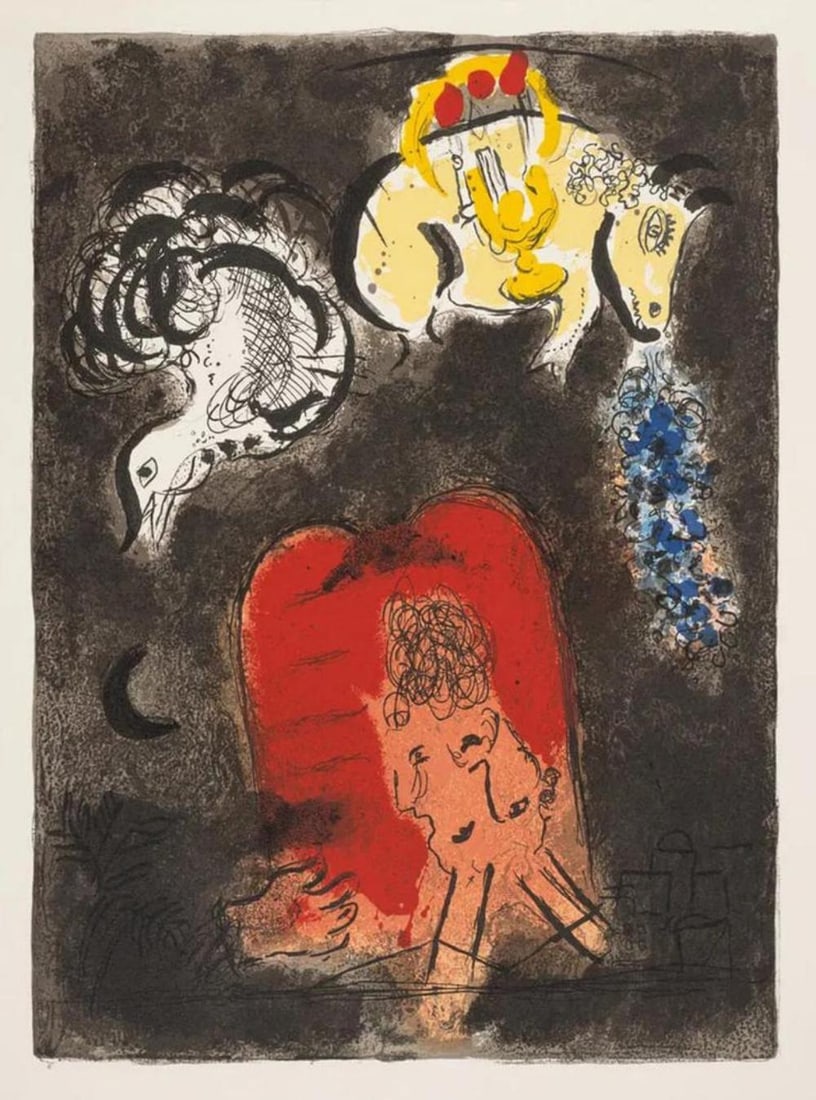 Marc Chagall 'Pharaohs Daughter and Moses, 1966' original lithograph: Artist: MARC CHAGALL Title: Pharaohs Daughter and Moses (FROM STORY OF THE EXODUS) Medium: Lithograph on arches paper Image Size: 18.50x13.50 inches paper size: 20 x 15 inches Released: 1966 Edition: