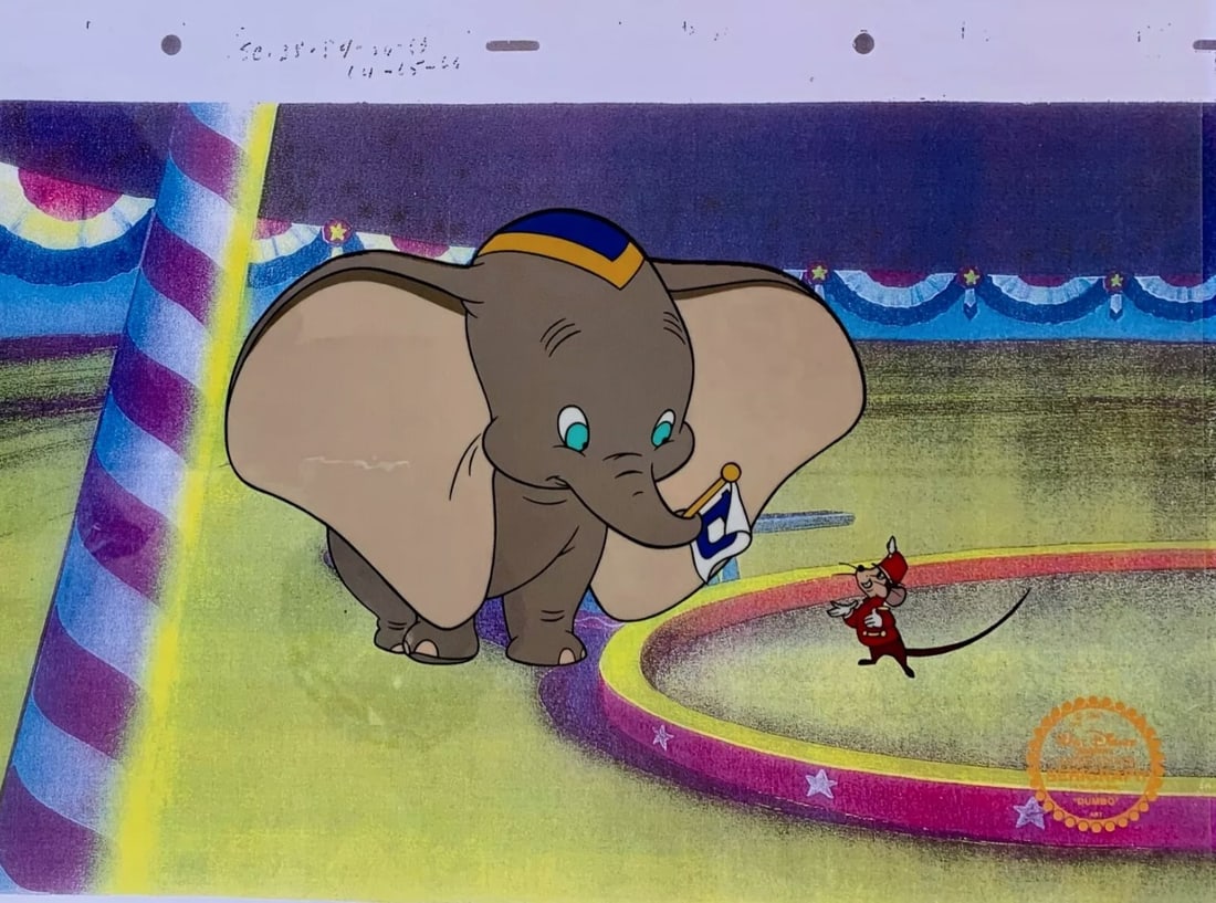 Disney, 'Dumbo - in the Circus', Limited Edition Animation Cel: Genuine Limited Edition Serigraph Cel of DUMBO & TIMOTHY MOUSE. From 1941 Walt Disney Studios - DUMBO. Disney’s own artists have selected this scene from the ORIGINAL animation drawings used to prod