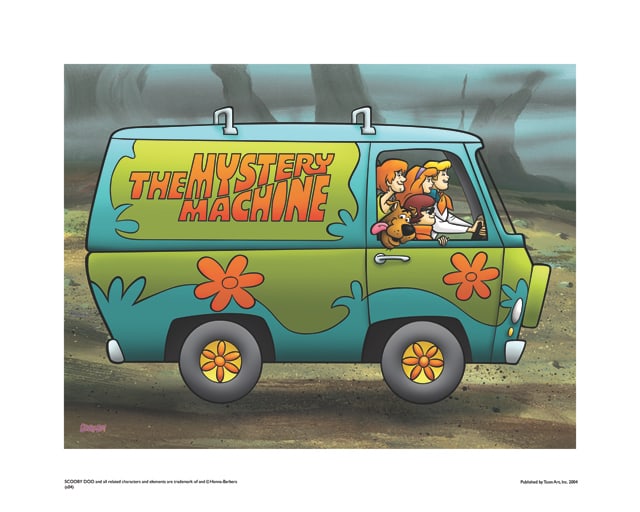Warner Bros, Hanna-Barbera, Scooby-Doo, "Mystermachine": Title: Subject: Hanna-Barbera Animation Publisher: Classic Moments Type: Animation Giclee Paper: MT600 Year Produced: Circa 2000-2010 Size: 16" x 20" Condition: Excellent Licensed by Warner Bros. Cert