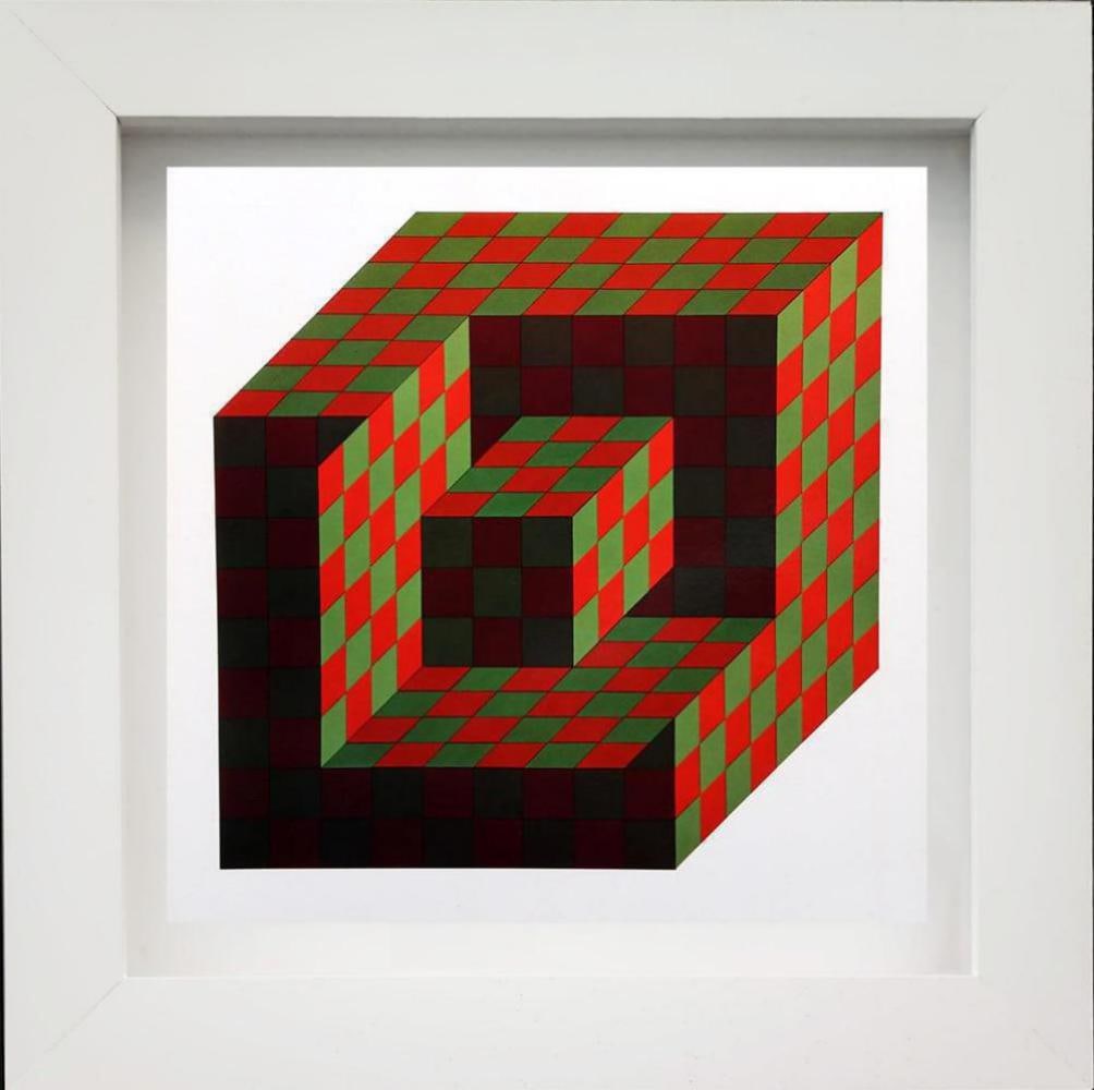 Victor Vasarely, "Bidim, 1968" Monograph On Paper, Framed: Victor Vasarely "Bidim" 1968 Monograph on paper Not Signed or numbered, as published Published by Editions Du Griffon Neuchatel in 1971, and printed in Switzerland. Paper size: 10.5 " x 10.5" Framed A