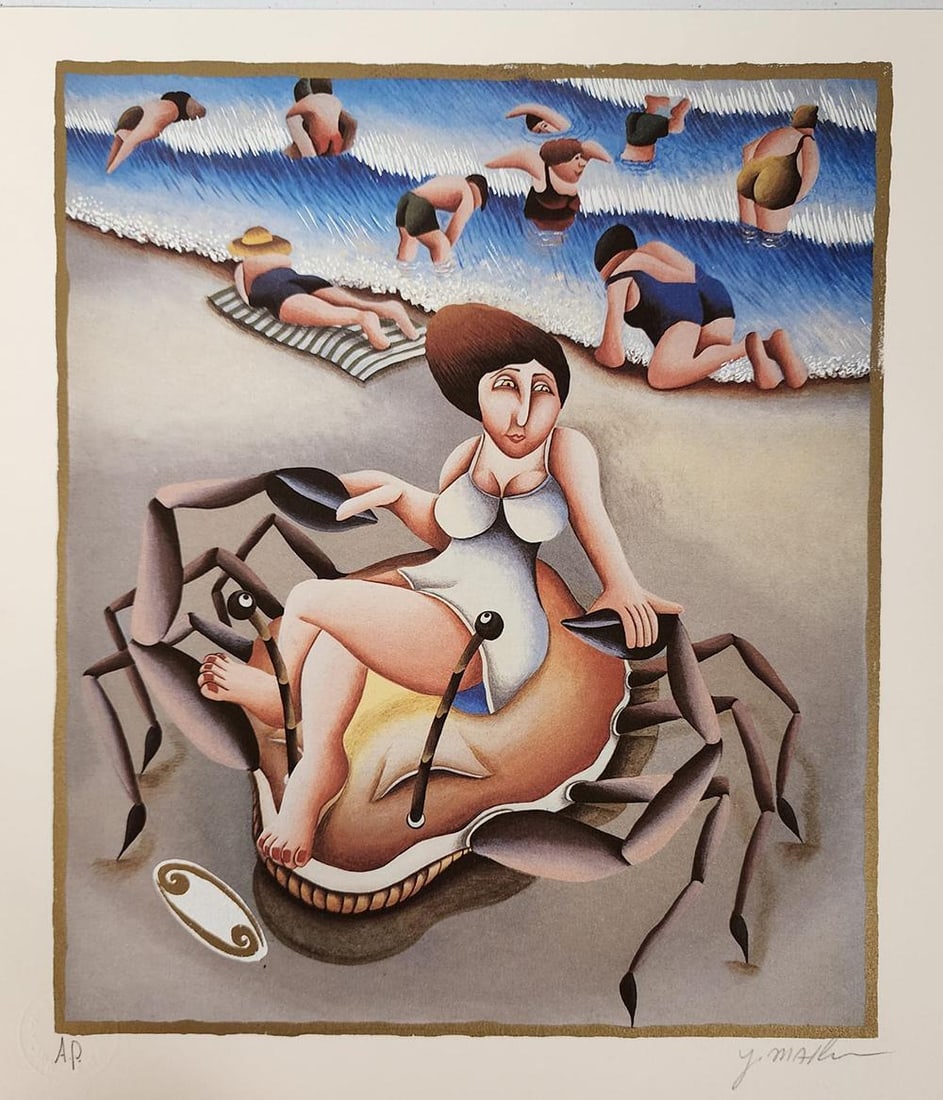 Yuval Mahler 'Cancer' From The Zodiac Suite, Signed Limited Edition Lithograph: YUVAL MAHLER b. 1951 (Israeli) Title: The Zodiac ? Cancer Technique: Original Hand Signed and Numbered Lithograph in colours on vellum paper Paper Size: 35 x 31 cm / 13.8 x 12.2 in Image size: 31 x 27