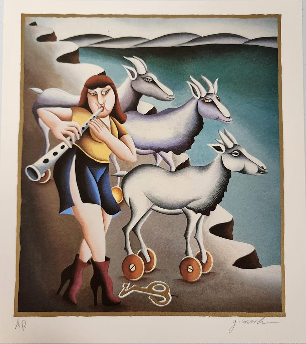 Yuval Mahler 'Capricorn' From The Zodiac Suite, Signed Limited Edition Lithograph: YUVAL MAHLER b. 1951 (Israeli) Title: The Zodiac ? Capricorn Technique: Original Hand Signed and Numbered Lithograph in colours on vellum paper Paper Size: 35 x 31 cm / 13.8 x 12.2 in Image size: 31 x