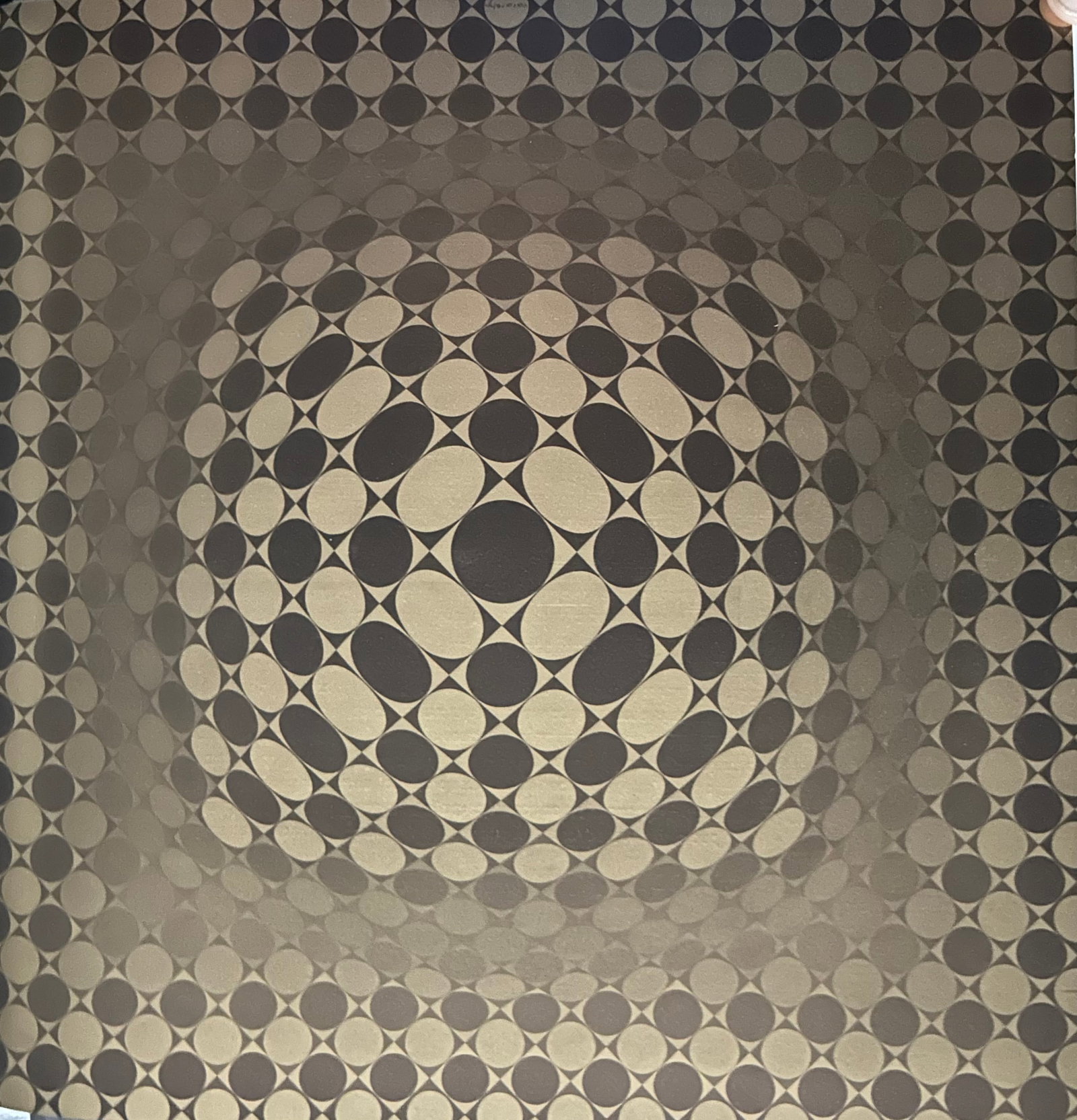 Victor Vaserely, Blue, red, green, and purple pattern: Description: Title: Blue, red, green, and purple pattern Type: Monograph on paper, framed Not Signed or numbered, as published Published by Editions Du Griffon Neuchatel in 1971, and printed in Switze