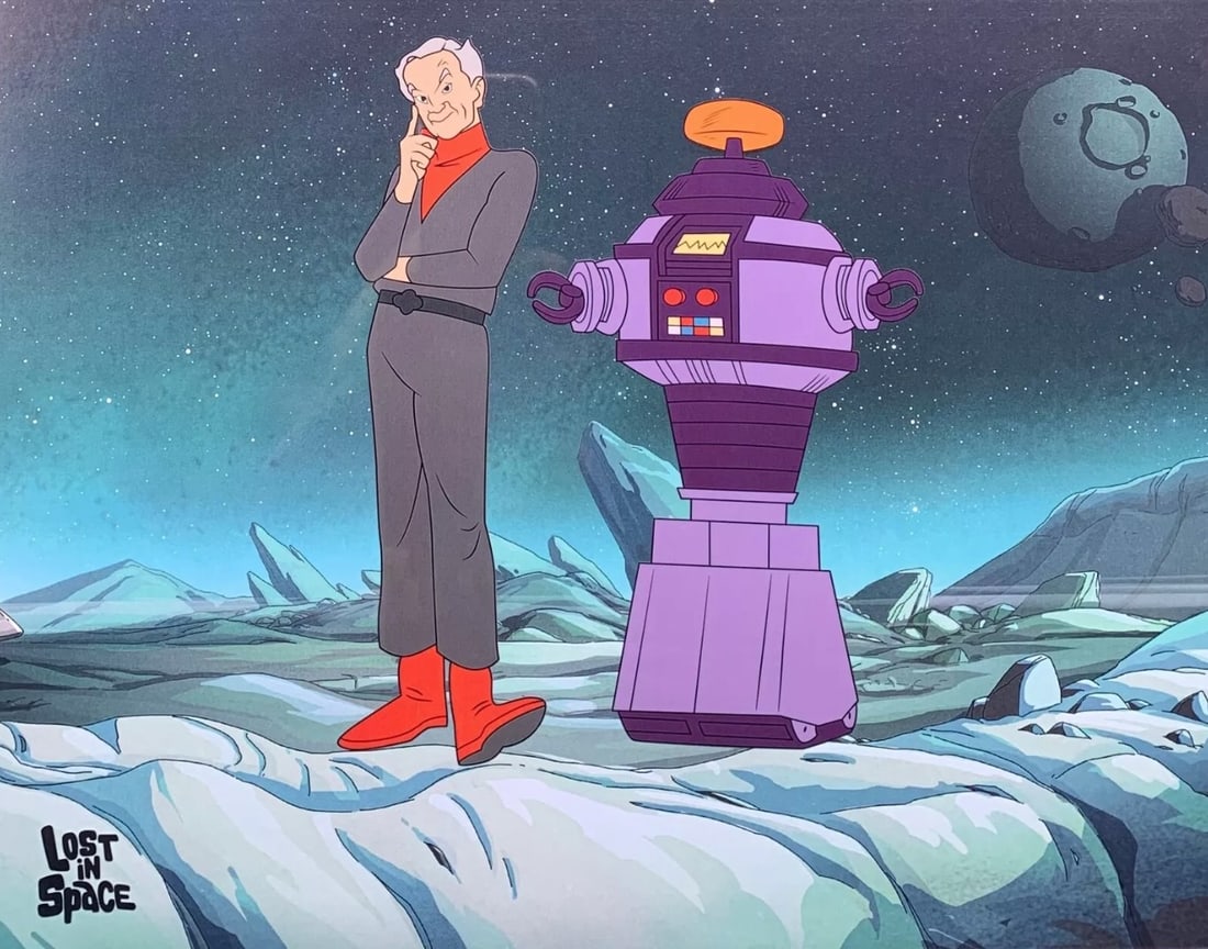 Lost In Space, Dr. Smith & The Robot, Limited Edition Animation Cel: Limited edition Sericel of the 1973 animated series "Lost in Space". This Cel measures 11" x 14", comes unframed. Comes with a separate laser background. In excellent condition. Comes with a gallery c