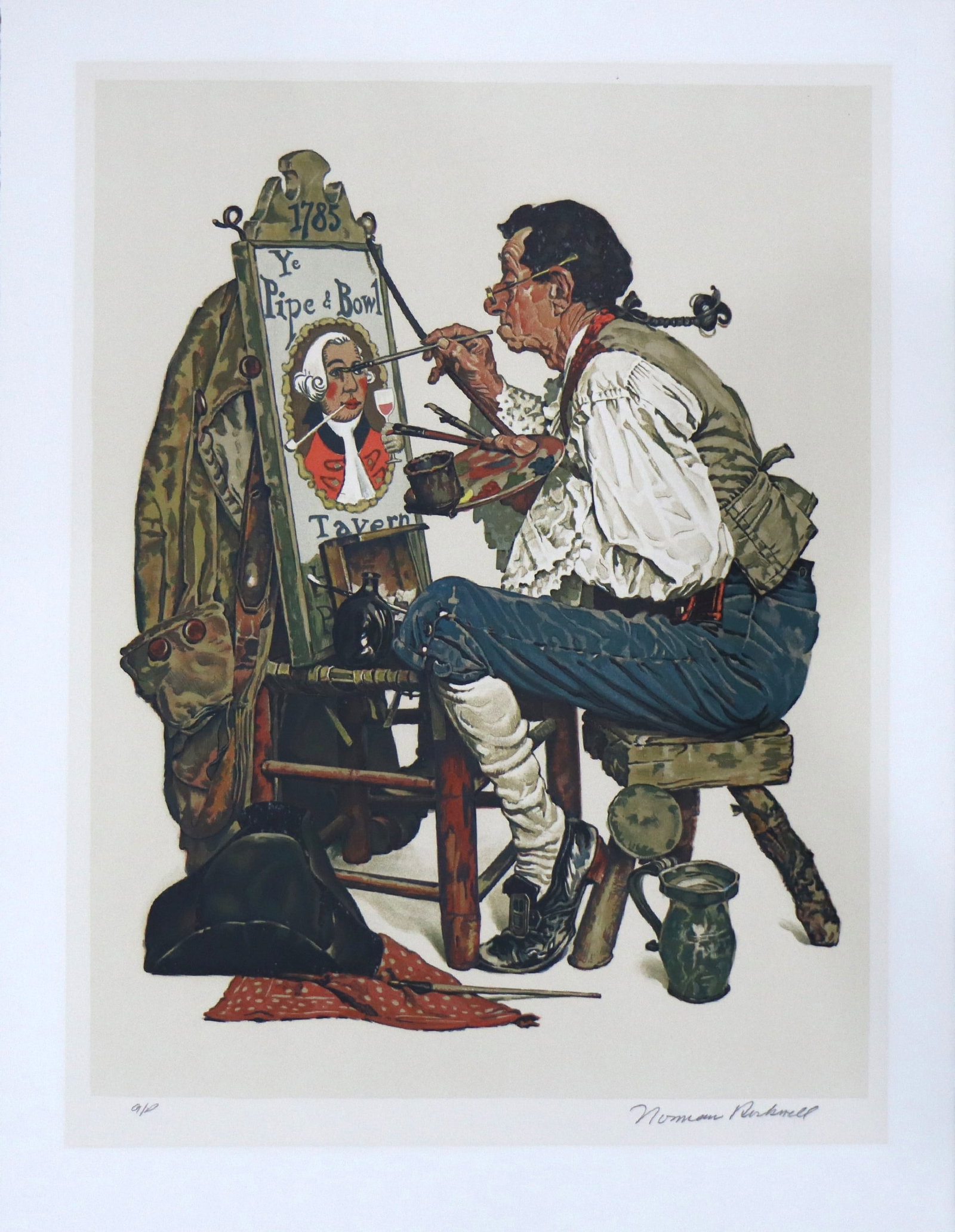 Norman Rockwell 'Ye Pipe And Bowl', Signed Artist Proof Lithograph, 1976: Ye Pipe and Bowl" Norman Rockwell Media: Lithograph on Paper Image Dimensions: 27" x 21" Year Produced: 1976 Edition Size: 200 Numbered (1-200), 60 Artist proof Edition Number: A/P (Artist Proof) Sign