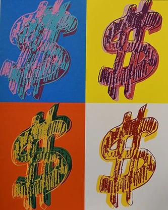 Andy Warhol, Dollar (9) FSIIA 283/284, Each Print is Unique, 1982: Andy Warhol Dollar (9) FSIIA 283/284, Each Print is Unique, 1982 Silkscreen, not signed and numbered, Paper size 40 x 32 inches (101,6 x 81,2 cm) Images size 40 x 32 inches (101,6 x 81,2 cm) Condition