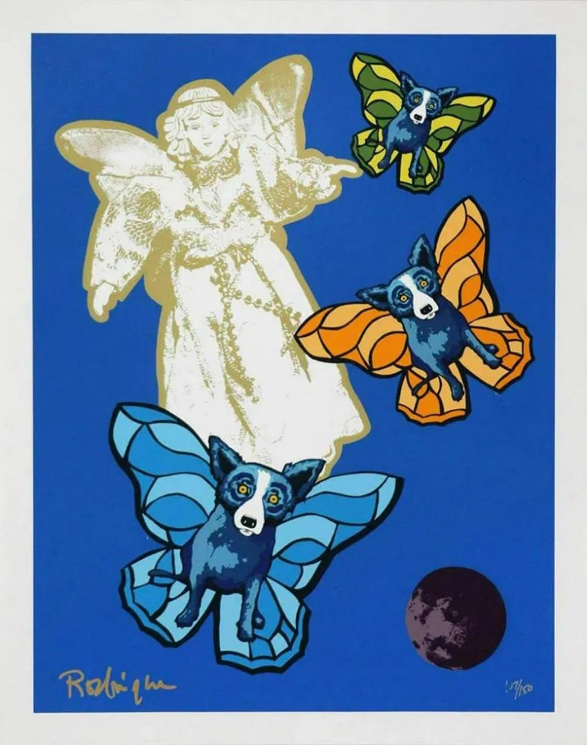 George Rodrigue, Angel Baby, Signed Limited Edition Serigrpah, 2000: Artist: George Rodrigue Title: Angel Baby Year: 2000 Dimensions: 20in. by 16in. Edition: 95/150 Medium: Original serigraph on paper Condition: Excellent Signature Details: Hand signed and numbered by 