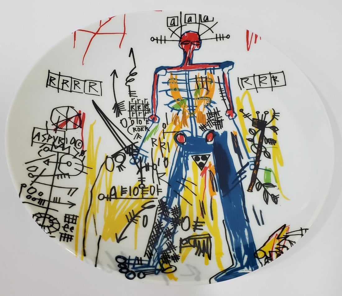 Jean Michel Basquiat Porcelain Plate # 2 Licensed and Made in France: Jean Michel Basquiat Licensed Porcelain Plate By Ligne Blanche Made in France Licensed By Artestar, New York the Estate of Jean Michel Basquiat Condition- Excellent but does not come with box Artist o