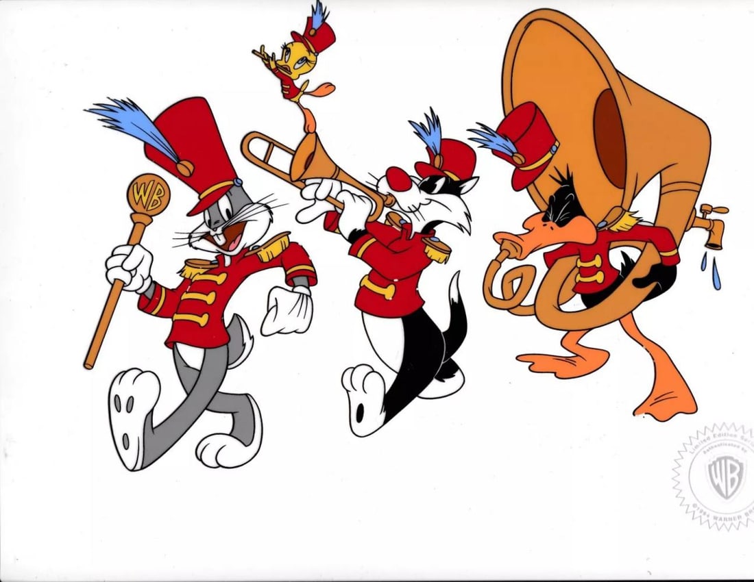 Warner Bros, "The Band Of Characters", Sericel, 18" X 11": Warner Bros. Animation Limited Edition Sericel Size-8 x 10 Limited Edition Sericel The Band Of Characters Size- 18 x 11 Condition- Excellent Year- 1992 Comes With Certificate of Authenticity