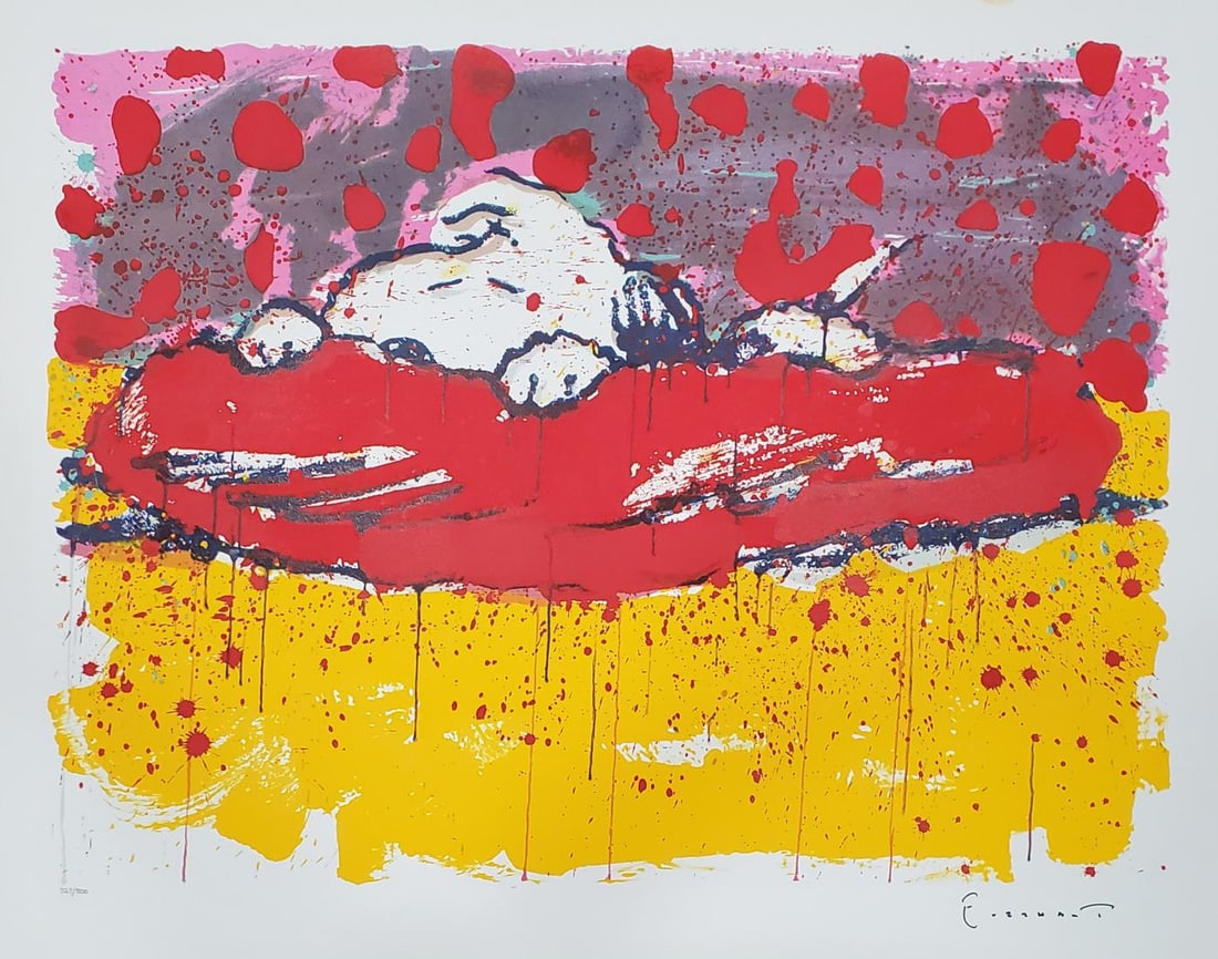 Tom Everhart, "Pig Out", Framed & Signed Limited Edition Lithograph: Pig Out By Tom Everhart. Limited Edition Lithograph . Size: 34 x 27 in. Edition: From the Edition of 500. Hand Signed : Lower Right. Condition: Excellent Comes Framed in brand new black frame still wi
