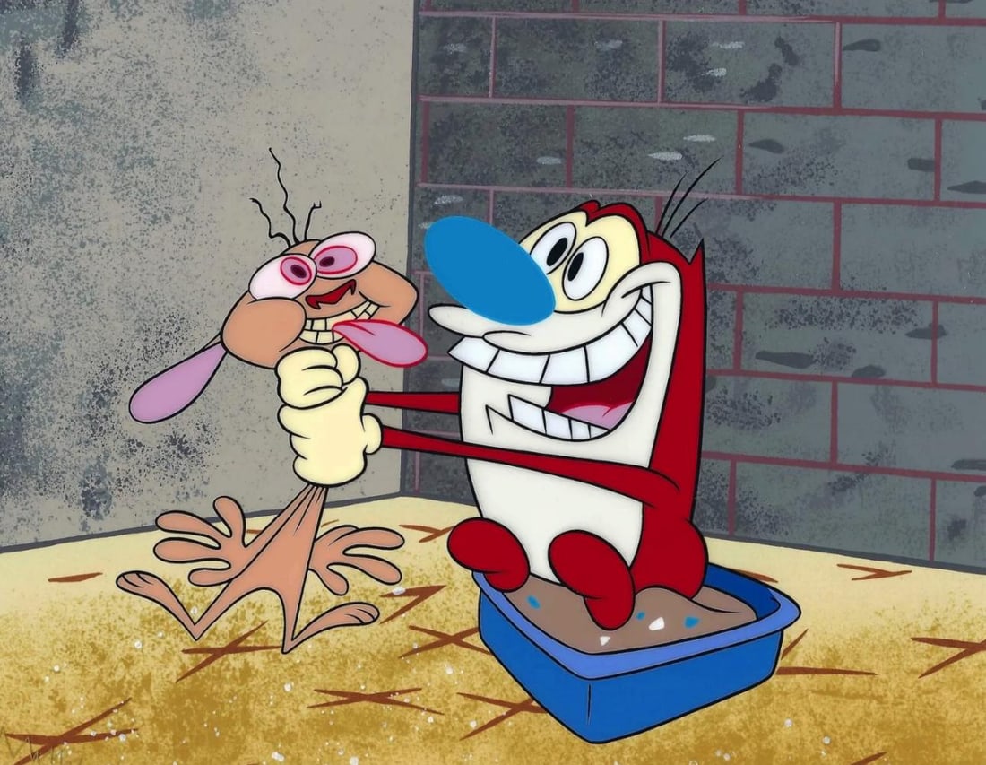 Nickelodeon, Ren And Stimpy, Limited Edition Animation Cel: Limited edition Sericel of Nickelodeon REN AND STIMPY titled ?ALL CHOKED UP”. This fantastic animation is from a scene of the cartoon ?Stimpy?s Big Day. This Cel measures 10.5? x 12.5?, comes un