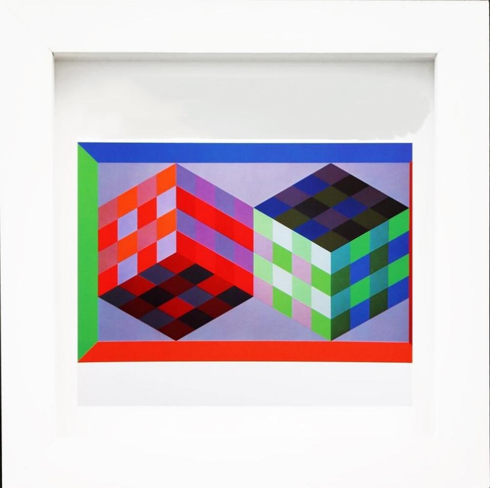 Victor Vasarely, "Tridim-J, 1968", Framed Monograph: Victor Vasarely "Tridim-J" 1968 Monograph on paper Not Signed or numbered, as published Published by Editions Du Griffon Neuchatel in 1971, and printed in Switzerland. Paper size: 10.5 " x 10.5" Frame