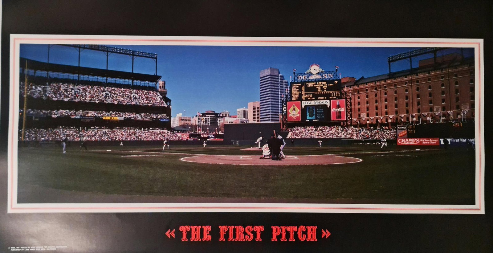 The First Pitch', Orioles V.S The Indians Baseball Poster: Artist: Unknown Title: 'The First Pitch' Medium: Poster Year: 1992 Size: 35" x 19" Edition: N/A Condition: Excellent Certificate of Authenticity is included Baseball Sports