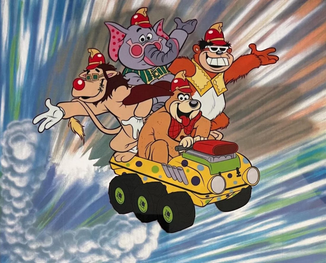 Hanna-Barbera, Banana Splits, Limited Edition Animation Sericel: Limited edition Sericel of Banana Splits titled "Buggy Ride". This fantastic animation features Fleegle, Bingo, Drooper & Snorky as they appeared in the original animated cartoon. Measures 11" x 14". 