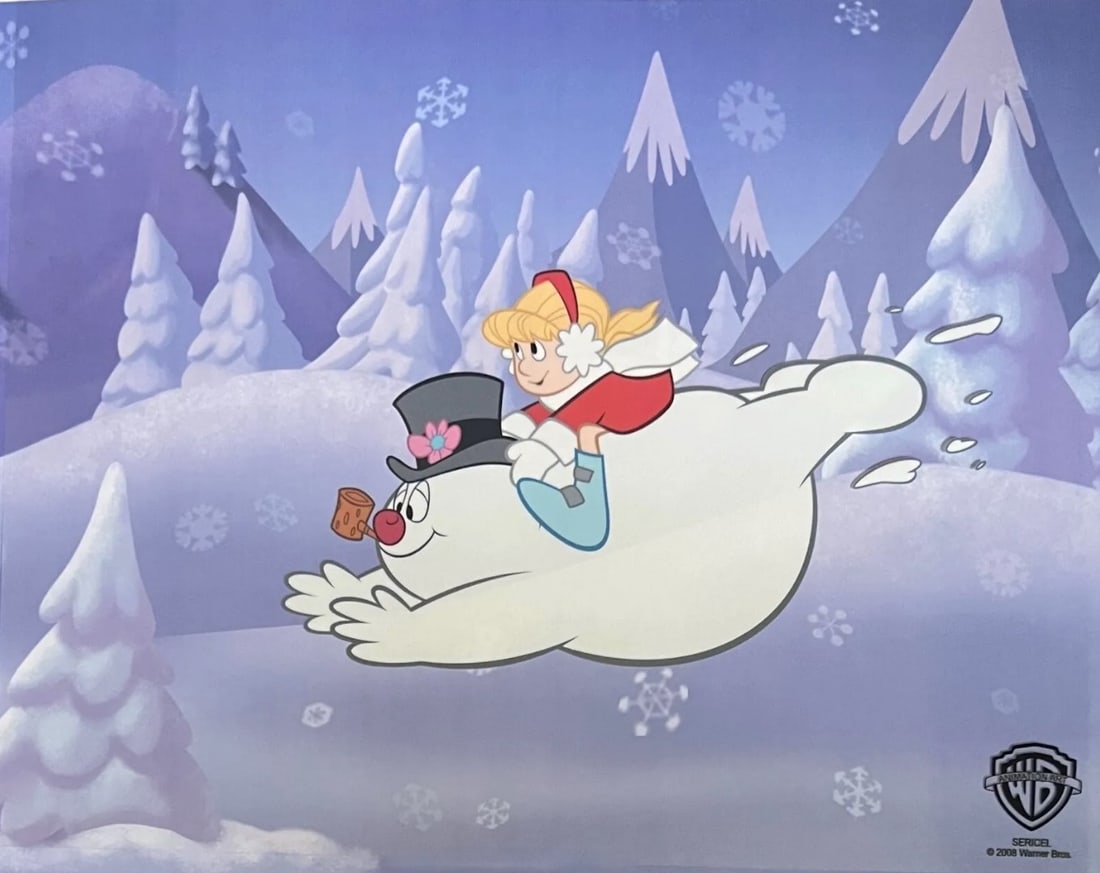 Rankin-Bass, Frosty The Snowman, Limited Edition Animation Sericel: Limited edition Sericel from Warner Bros of "Frosty the Snowman". This fantastic animation features Frosty as he appeared in the televised classic animation . This Cel measures 11" x 14", comes unfram