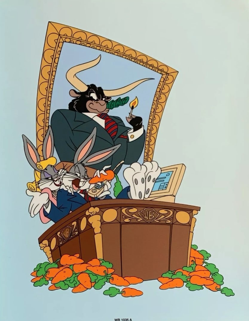 Warner Bros, Looney Tunes, Bugs Bunny - More Bull Stock, Limited Edition Animation Sericel: Warner Bros Looney Tunes Limited Edition Sericel featuring BUGS BUNNY. This sericel is titled "More Bull Than The Market Can Bear". This Cel measures 13.5" x 10.5", comes unframed, in excellent condit