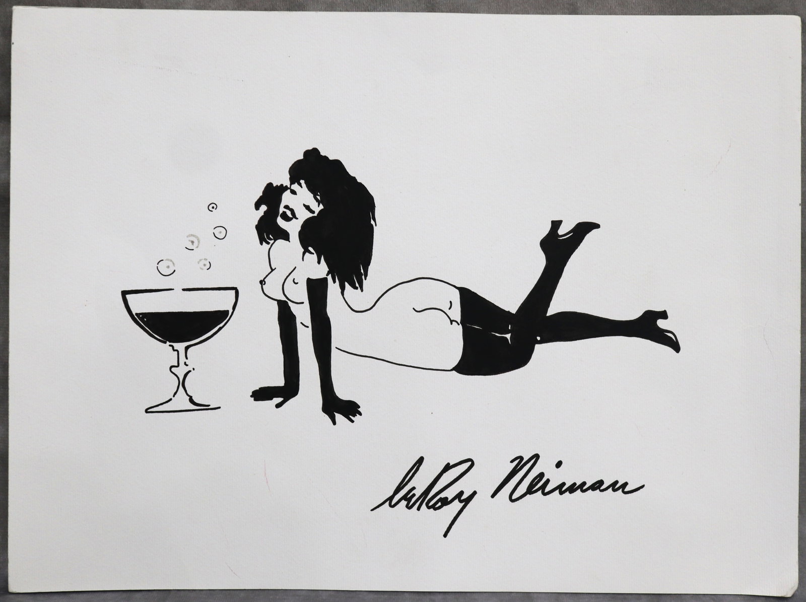 LeRoy Neiman, Playboy Femlin Tipsy, Original Drawing: Artist: LeRoy Neiman (1921-2012) Title: Playboy Femlin - Surface: Paper Type: Drawing / Sketch Size: Medium: Watercolor / Ink Origin: USA Year: Circa 1990's to early 2000's Edition: Original Artist Bi
