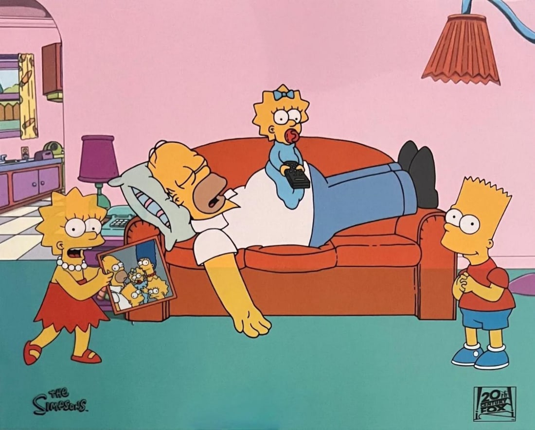 20th century fox studios, The Simpson's - The King Of Naps, Limited Edition Sericel: Limited edition Sericel of The Simpsons by 20th Century Fox and Matt Groening. This fantastic animation titled "The King of Naps" features Homer, Bart, Lisa, Maggie Simpson as they appear in the anima