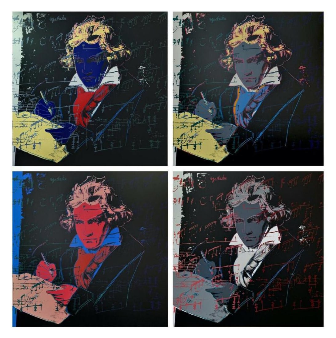 Andy Warhol, Beethoven, 4 Piece Portfolio, Sunday B Morning Le Serigraph: 4 Piece Portfolio Original Limited Edition Silkscreen on 100% Acid Free Archival Museum Board 2020 Edition Size: 3000 Paper Size: 38.5 x 38.5 Unsigned, each Published by Sunday B. Morning Excellent Co