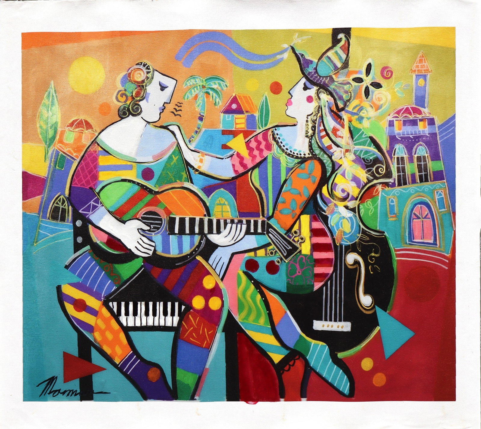 Isaac Maimon, Magical Strings - Renaissance Series, Mixed Media on Canvas: Artist: Issac Maimon (1951-Present) Title: Magical Strings - Renaissance Series Year: 2023 Signed: Yes Edition: Unique Approximate Image Size: 24"x20" Approximate Canvas Size: 28"x24.5" Type: Embellis