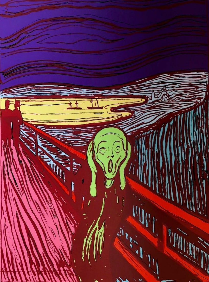 Andy Warhol, The Scream (Green), Sunday B Morning Screen Print: Artist: Andy Warhol (1928-1987) Paper Size: 35.6" x 25.6." Edition Size: 1500, plus proofs. Sunday B. Mornings editions are stamped on the verso in blue ink with a COA to accompany them. 'Blue ink' pi